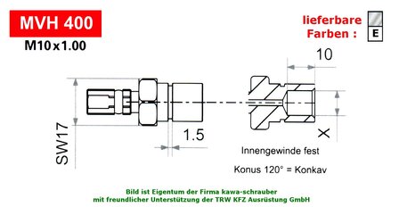 Connector Binnendraad M10x1  (binnenkegel 120&deg;)