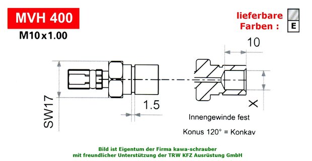 Connector Binnendraad M10x1  (binnenkegel 120°)